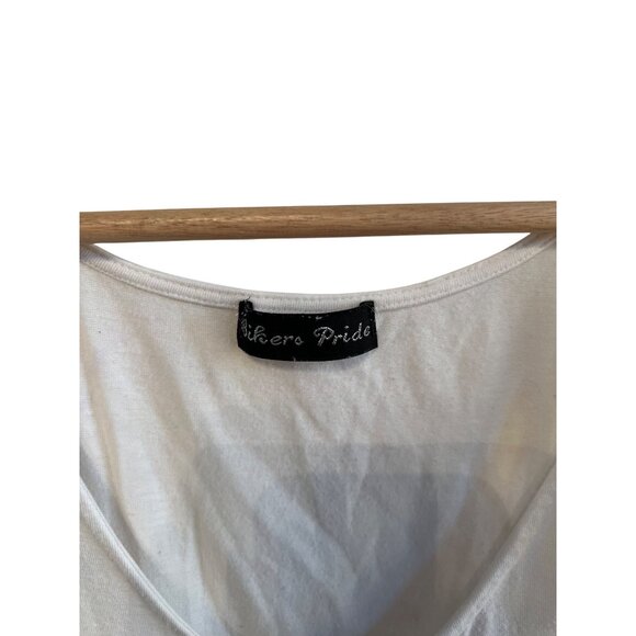 Bikero Pride White Cold Shoulder Top Sturgis Bling Design Women's Size L - Picture 4 of 8